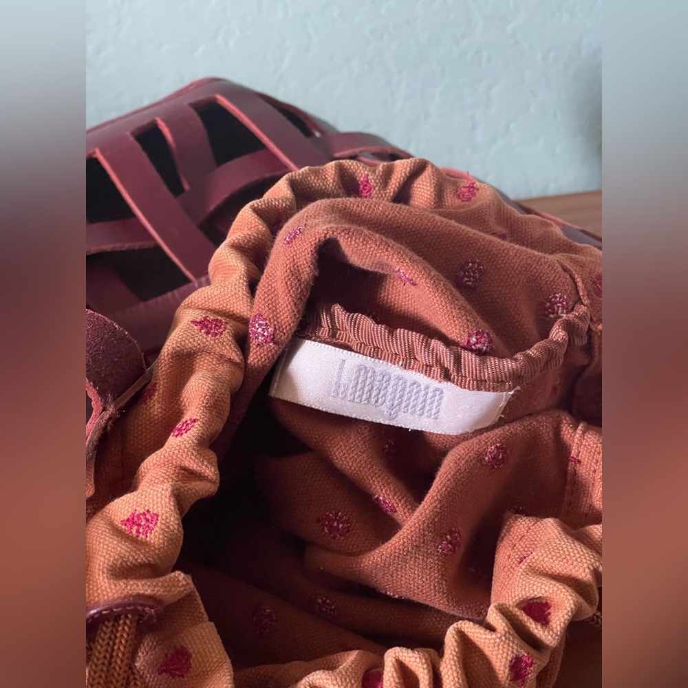 Tote w/ Flat Handles Soft Leather Woven Bag w/ Canvas Bag Inside Vintage 14x9x4” - Picture 7 of 16